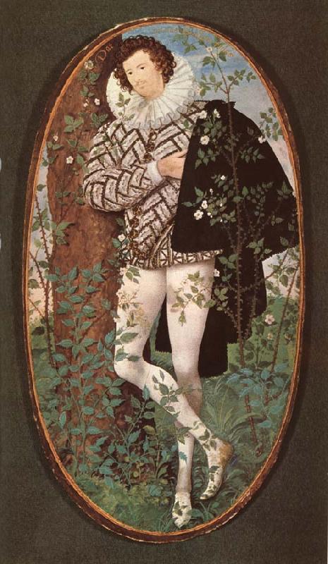 Nicholas Hilliard An unknown Youth Leaning against a tree among roses France oil painting art